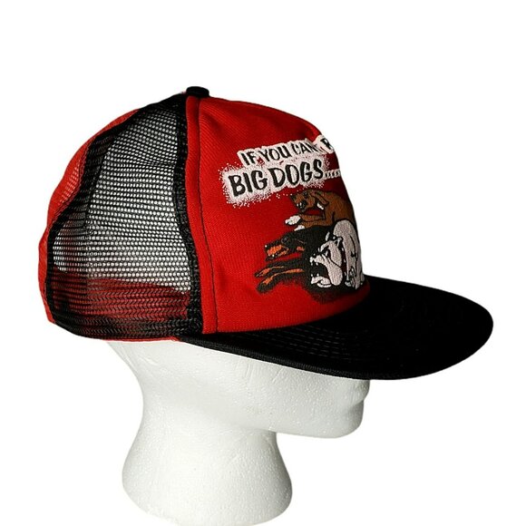 VTG Trucker Hat Cant Run With Big Dogs Stay On Porch Bulldog Doberman Mesh Cap - Picture 2 of 6